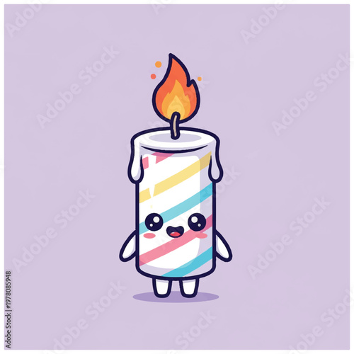Smiling Cartoon Candle with Flame.