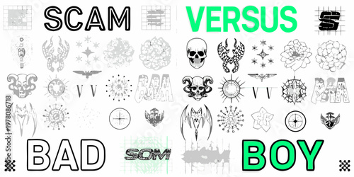A visual comparison of scam versus bad boy with graphic elements