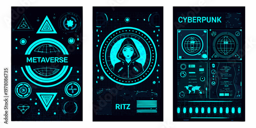 Cyberpunk metaverse concept futuristic digital art with glowing neon elements