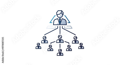 A vector graphic illustration of a business leader with a team hierarchy