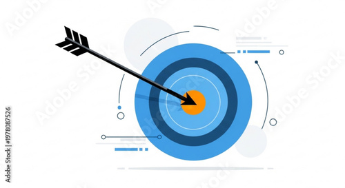 A vector graphic illustration of a target with an arrow hitting the bullseye, symbolizing accuracy and goal achievement in a modern design style.