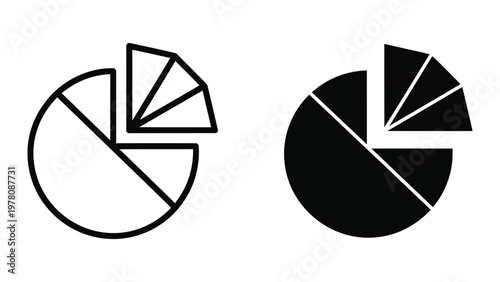 Geometric pie charts divided into contrasting segments with varying angles
