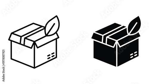 Recycled and regular shipping boxes with leaf indicators for eco-friendly packaging