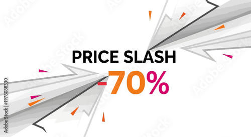 Price Slash 70% Off Sale Discount Graphic with Explosive Rays and Confetti