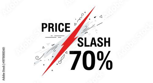 Price Slash 70% Off Sale Discount Red Lightning Bolt Graphic