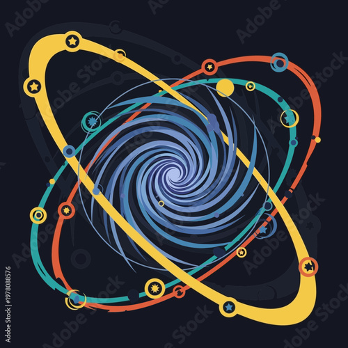 Abstract Swirling Energy Vortex with Orbiting Particles