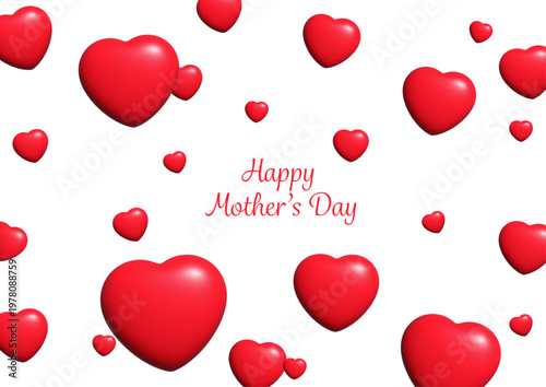 Mother's Day floating 3D heart red background white　母の日浮かぶ立体ハート赤バック白.ai母の日浮かぶ立体ハート赤バック白