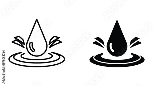 Contrast of water droplet icons in different styles and colors