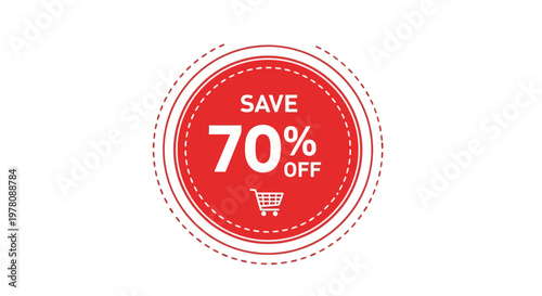 Save 70% Off Sale Tag with Shopping Cart Icon