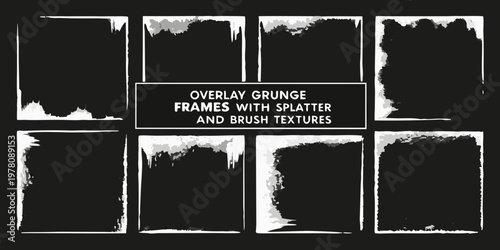 Collection of nine black and white grunge frames with splatter textures