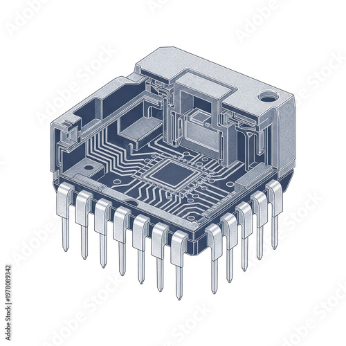 Wallpaper Mural Isometric high tech circuit module blueprint Torontodigital.ca