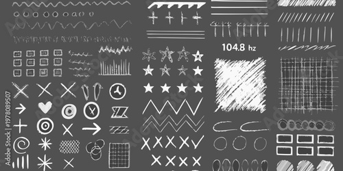 Collection of hand drawn doodles and scribbles on a dark background