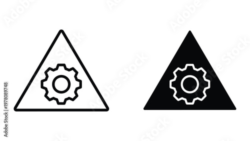 Contrasting gear icons within differently colored triangular frames