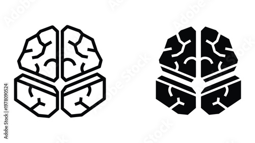 Contrast of monochrome brain hemisphere and puzzle piece designs