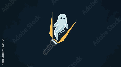 A Cartoon Ghost Illuminated by a Flashlight