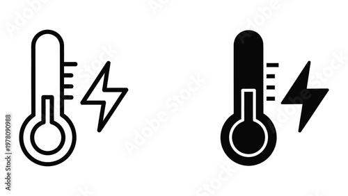 Thermometer icons indicating temperature changes with electrical symbols
