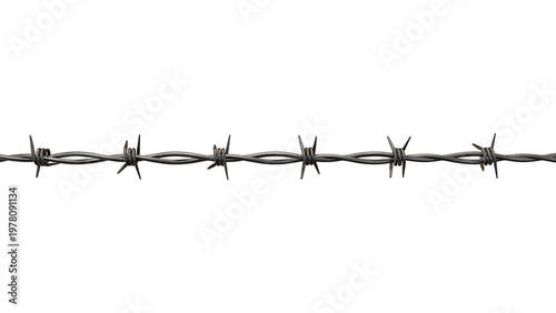 Bild auf Leinwand Horizontal row of metallic barbed wire fence with protective spikes isolated on transparent background for security concepts and defensive design