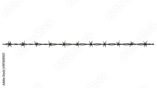 Фотография Long segment of realistic steel barbed wire with sharp metal thorns isolated on transparent background for border security and protection graphics