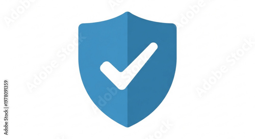 Blue shield icon with white checkmark symbolizing security and protection on a plain background