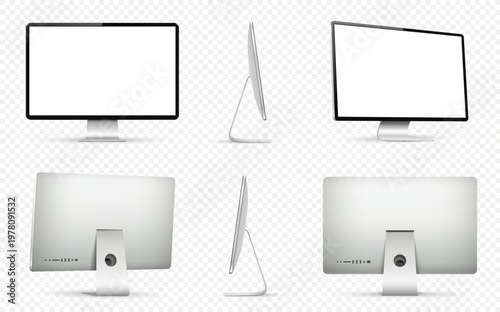 Computer monitor from different angles view. Isolated on transparent background.