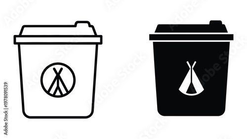 Recycling and general waste disposal bin symbols with lids