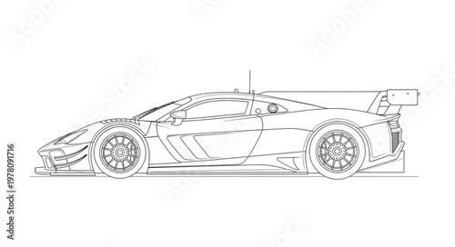 Detailed sketch of a high performance sports car.