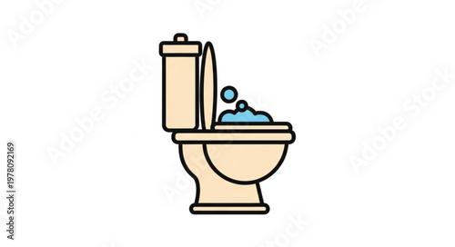 Toilet bowl with overflowing soapy water and bubbles.