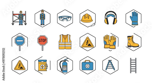 Construction safety equipment icons set.