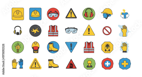 Construction warning signs and symbols.