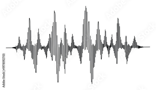 Abstract audio waveform graphic depicting fluctuating frequencies and volume, perfect for use in applications related to sound technology, musical themes, or communication projects.