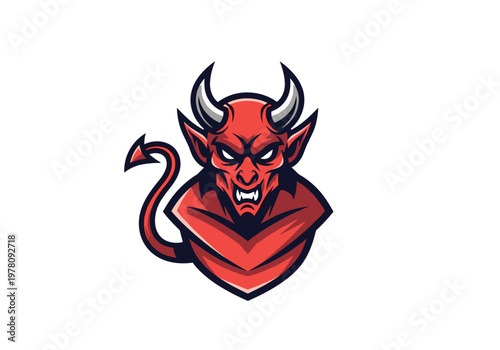 Fierce Red Devil Mascot with Horns and Tail.