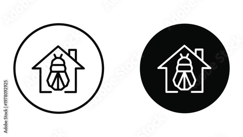 Contrasting icons of a house with a bug or drone inside circular badges
