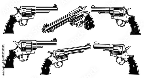 Vintage Revolver Collection Classic Western Handguns Set.