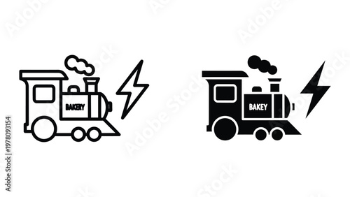 Contrasting styles of bakery delivery trains with lightning bolts.