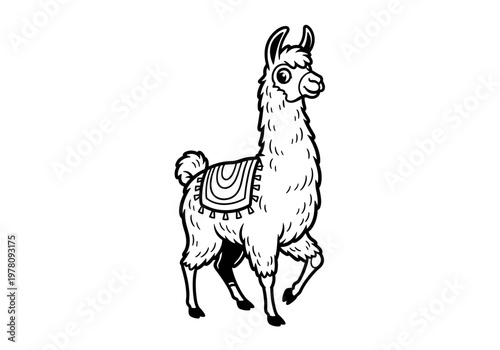 Cute Cartoon Llama Standing Proudly with Saddle.