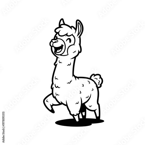 Cute cartoon llama walking happily with a smile.