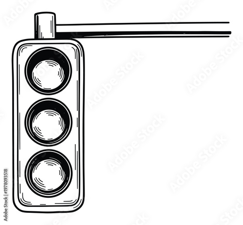 Simple hand drawn traffic light sign symbol for indicating go or stop, perfect for educational materials, urban planning graphics, or childrens learning resources.