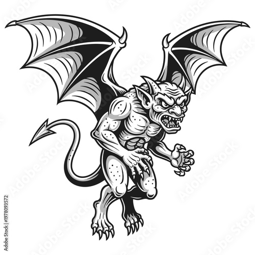 Fearsome Gargoyle Creature with Bat Wings and Sharp Claws.
