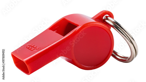 Cuadro en lienzo Red plastic referee whistle with silver metal lanyard ring