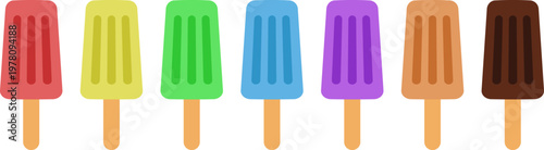 Colorful Ice Cream Popsicles Vector Set Strawberry Lemon Chocolate Isolated