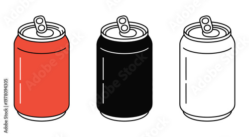 Soda Can Icon Beverage Soft Drink Cola Carbonated Refreshment Aluminum Can Vector Illustration Set Isolated White Background
