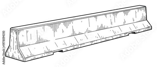 Durable concrete highway barrier road divider sketch drawing illustrating safety and traffic management solutions for infrastructure projects and construction zone delineation