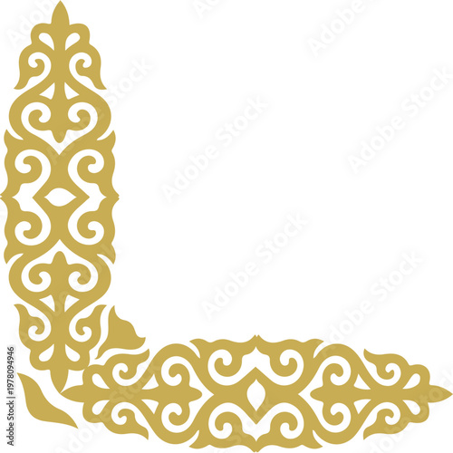 Golden Kazakh Ornament Corner Frame