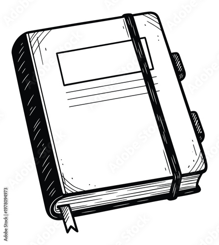 Hand drawn outline notebook or journal for school supplies, personal organization, study planning, academic resources, and creative journaling applications