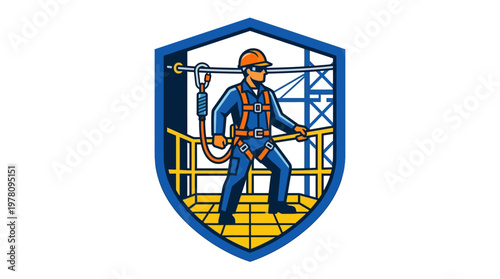 Worker in safety gear on scaffolding.