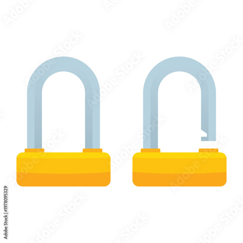 Horizontal bar padlock icons with high shackle, flat design for gate and bicycle security.