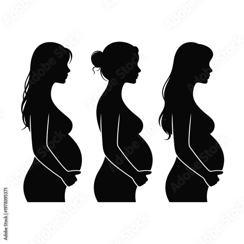 Three pregnant women in different stages of pregnancy shown in silhouette