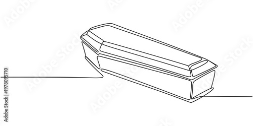 Continuous single line of wooden coffin horror funeral graveyard halloween concept one line vector illustration
