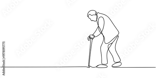 One continuous single drawing line art flat doodle grandmother walking, elderly, pensioner, old, man. Isolated image hand draw contour on a white background, hand drawn