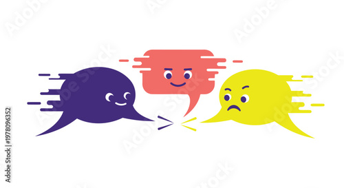Colorful speech bubbles, emoticon faces, chat icons, vector emoticons, conversation symbols